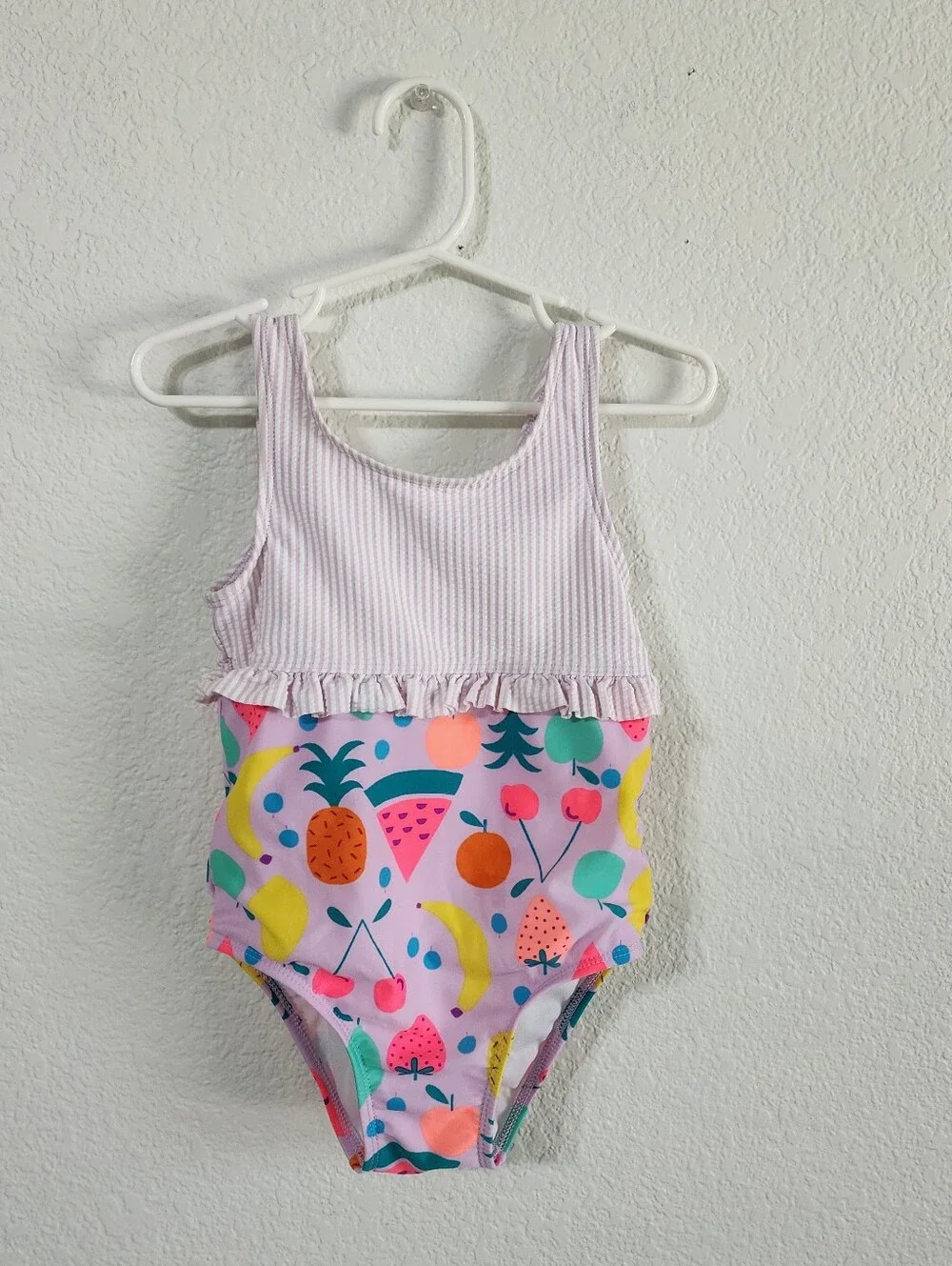 Cat & Jack Girls' 4T Neon Fruit Stripe One Piece Swimsuit